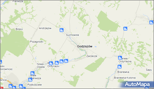 mapa Godziszów powiat janowski, Godziszów powiat janowski na mapie Targeo