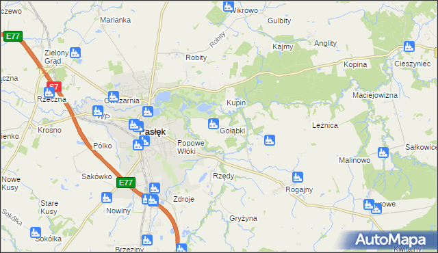 mapa Gołąbki gmina Pasłęk, Gołąbki gmina Pasłęk na mapie Targeo