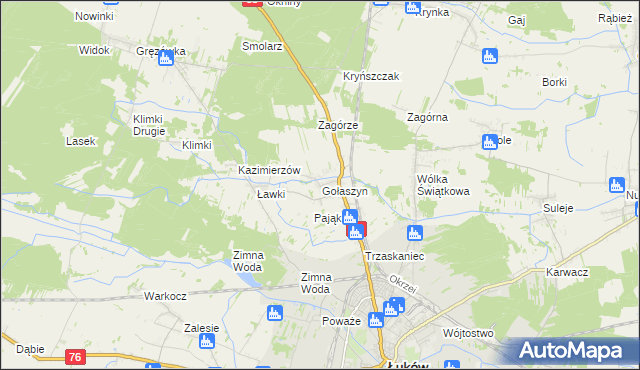 mapa Gołaszyn gmina Łuków, Gołaszyn gmina Łuków na mapie Targeo