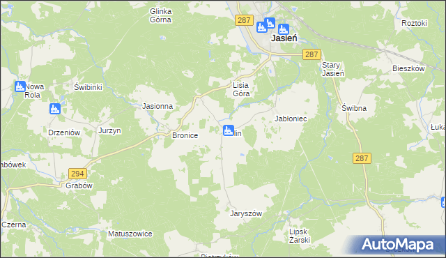 mapa Golin gmina Jasień, Golin gmina Jasień na mapie Targeo