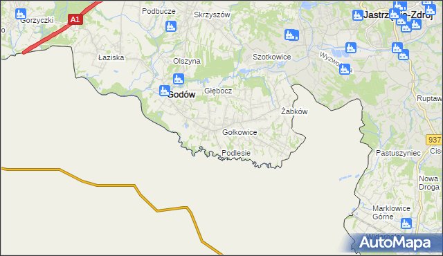 mapa Gołkowice gmina Godów, Gołkowice gmina Godów na mapie Targeo