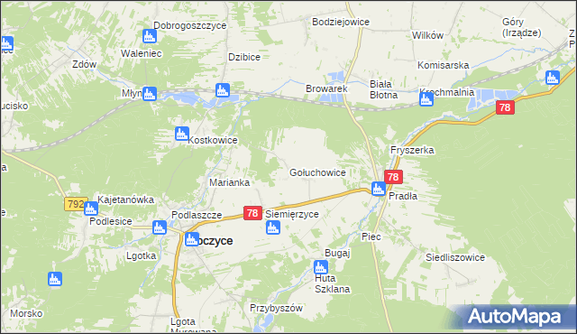 mapa Gołuchowice gmina Kroczyce, Gołuchowice gmina Kroczyce na mapie Targeo