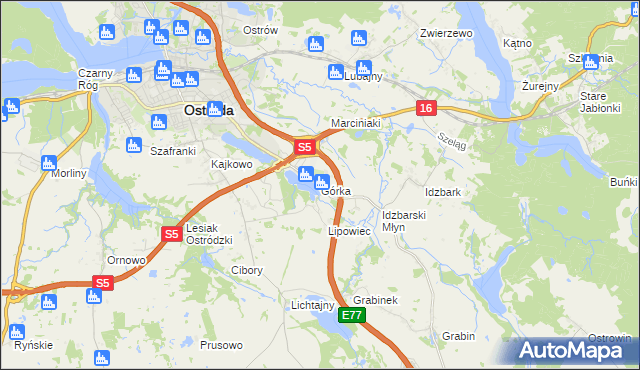 mapa Górka gmina Ostróda, Górka gmina Ostróda na mapie Targeo