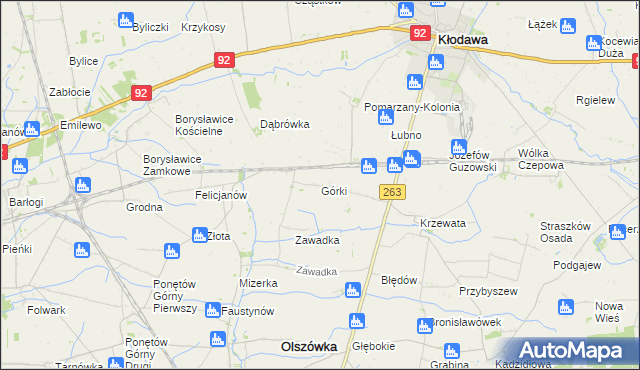 mapa Górki gmina Kłodawa, Górki gmina Kłodawa na mapie Targeo