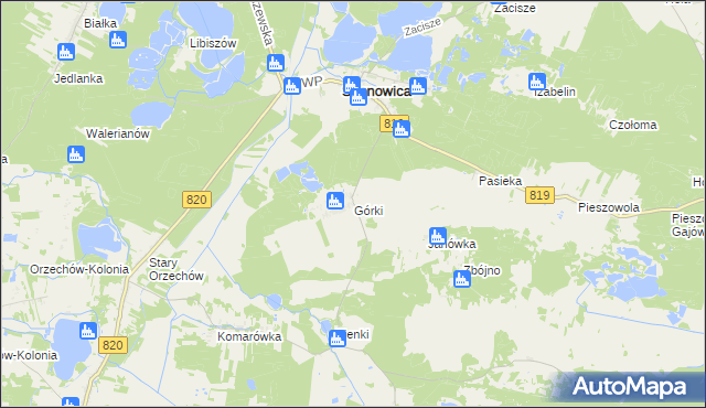 mapa Górki gmina Sosnowica, Górki gmina Sosnowica na mapie Targeo