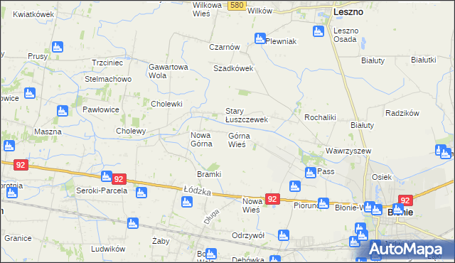mapa Górna Wieś gmina Błonie, Górna Wieś gmina Błonie na mapie Targeo