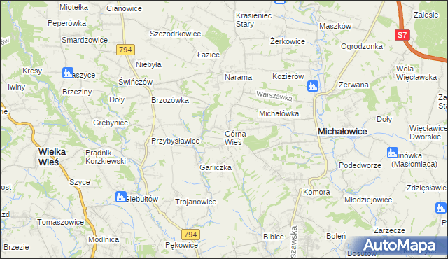 mapa Górna Wieś gmina Michałowice, Górna Wieś gmina Michałowice na mapie Targeo