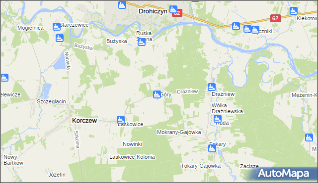 mapa Góry gmina Korczew, Góry gmina Korczew na mapie Targeo