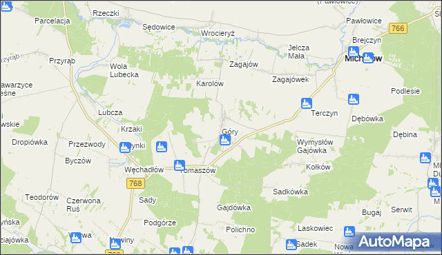 mapa Góry gmina Michałów, Góry gmina Michałów na mapie Targeo