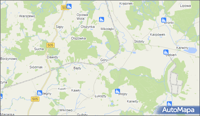 mapa Góry gmina Wilczęta, Góry gmina Wilczęta na mapie Targeo