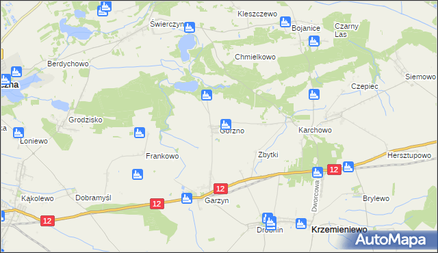 mapa Górzno gmina Krzemieniewo, Górzno gmina Krzemieniewo na mapie Targeo
