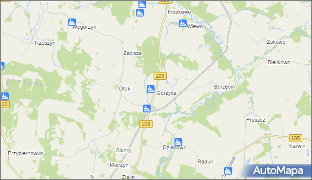 mapa Górzyca gmina Gryfice, Górzyca gmina Gryfice na mapie Targeo