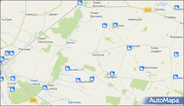 mapa Gorzyce gmina Czempiń, Gorzyce gmina Czempiń na mapie Targeo