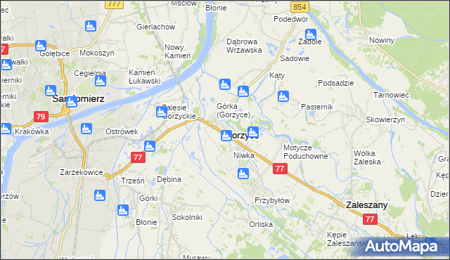 mapa Gorzyce powiat tarnobrzeski, Gorzyce powiat tarnobrzeski na mapie Targeo