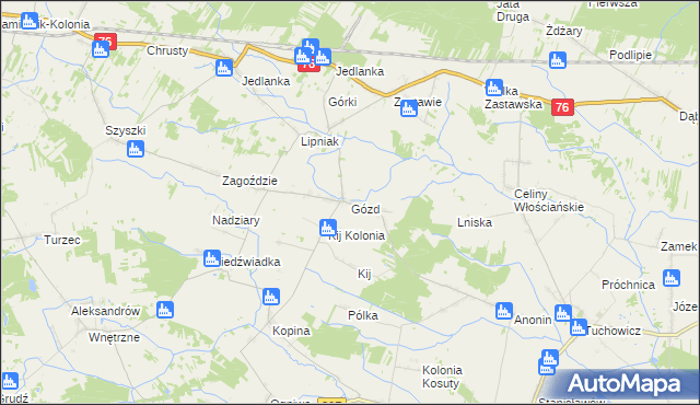 mapa Gózd gmina Stanin, Gózd gmina Stanin na mapie Targeo