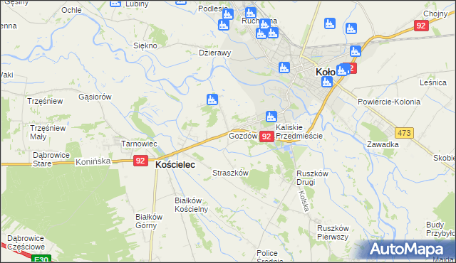 mapa Gozdów gmina Kościelec, Gozdów gmina Kościelec na mapie Targeo