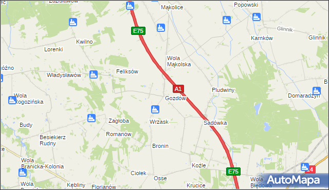 mapa Gozdów gmina Stryków, Gozdów gmina Stryków na mapie Targeo