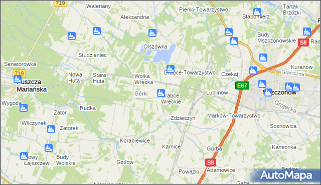 mapa Grabce Wręckie, Grabce Wręckie na mapie Targeo