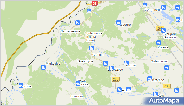 mapa Grabice gmina Gubin, Grabice gmina Gubin na mapie Targeo