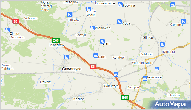 mapa Grabik gmina Gaworzyce, Grabik gmina Gaworzyce na mapie Targeo