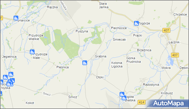 mapa Grabina gmina Biała, Grabina gmina Biała na mapie Targeo