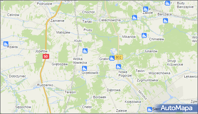mapa Grabina gmina Mińsk Mazowiecki, Grabina gmina Mińsk Mazowiecki na mapie Targeo