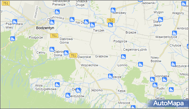 mapa Grabków gmina Pawłów, Grabków gmina Pawłów na mapie Targeo