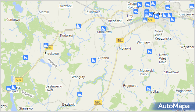 mapa Grabno gmina Kętrzyn, Grabno gmina Kętrzyn na mapie Targeo