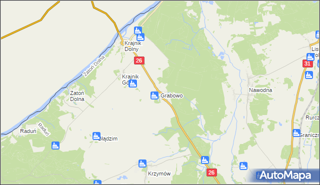 mapa Grabowo gmina Chojna, Grabowo gmina Chojna na mapie Targeo