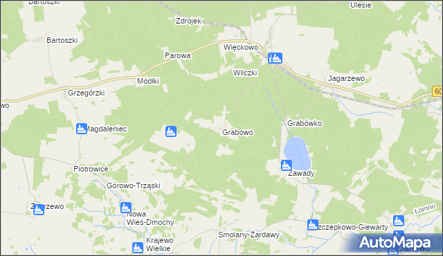 mapa Grabowo gmina Janowo, Grabowo gmina Janowo na mapie Targeo