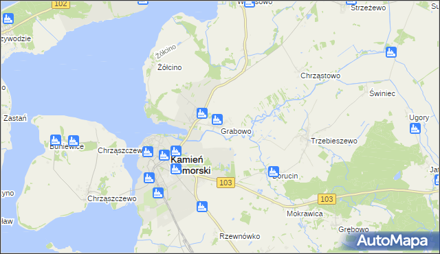 mapa Grabowo gmina Kamień Pomorski, Grabowo gmina Kamień Pomorski na mapie Targeo