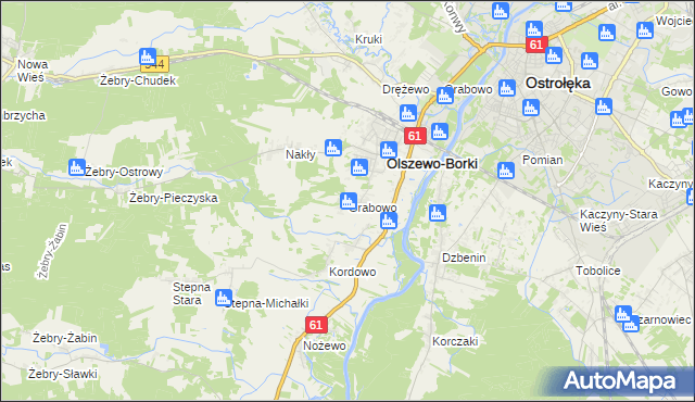 mapa Grabowo gmina Olszewo-Borki, Grabowo gmina Olszewo-Borki na mapie Targeo