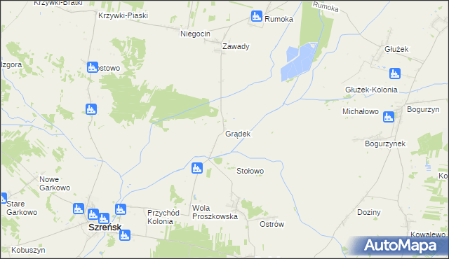 mapa Grądek gmina Szreńsk, Grądek gmina Szreńsk na mapie Targeo