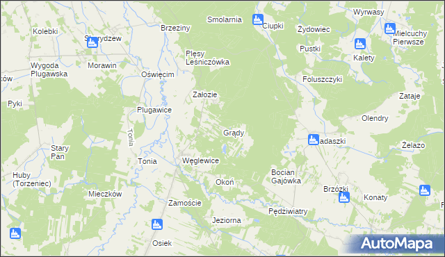 mapa Grądy gmina Galewice, Grądy gmina Galewice na mapie Targeo