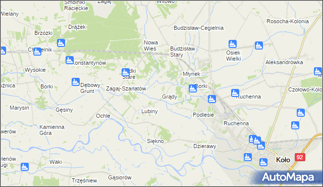 mapa Grądy gmina Osiek Mały, Grądy gmina Osiek Mały na mapie Targeo