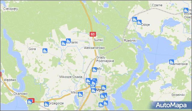 mapa Grądy Podmiejskie, Grądy Podmiejskie na mapie Targeo