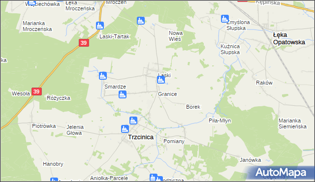 mapa Granice gmina Trzcinica, Granice gmina Trzcinica na mapie Targeo