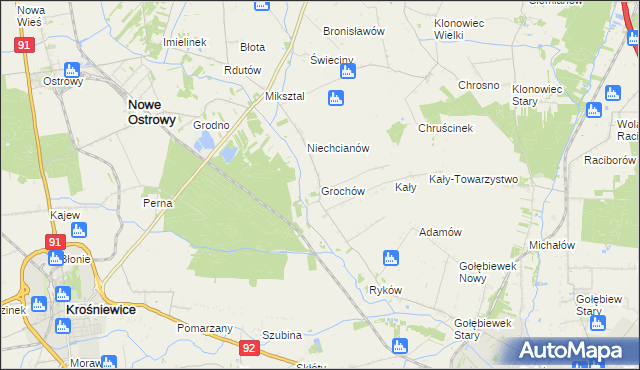 mapa Grochów gmina Nowe Ostrowy, Grochów gmina Nowe Ostrowy na mapie Targeo
