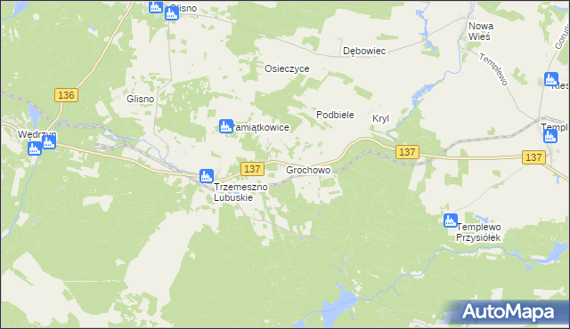 mapa Grochowo gmina Sulęcin, Grochowo gmina Sulęcin na mapie Targeo