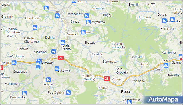 mapa Gródek gmina Grybów, Gródek gmina Grybów na mapie Targeo