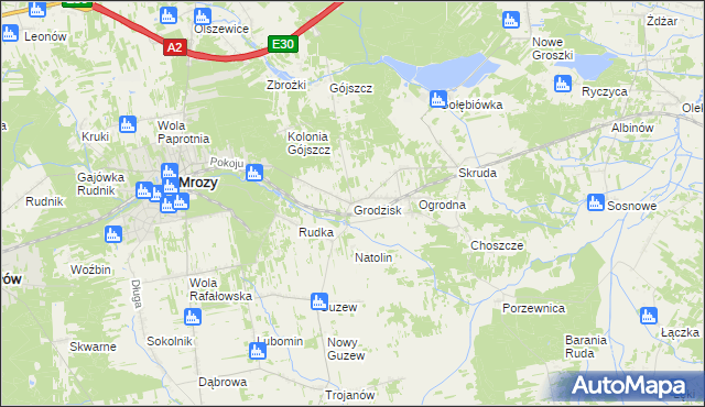 mapa Grodzisk gmina Mrozy, Grodzisk gmina Mrozy na mapie Targeo