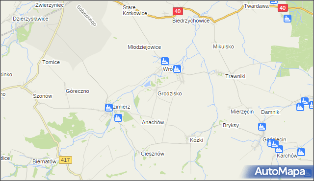 mapa Grodzisko gmina Pawłowiczki, Grodzisko gmina Pawłowiczki na mapie Targeo