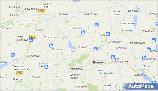 mapa Grójec gmina Boniewo, Grójec gmina Boniewo na mapie Targeo