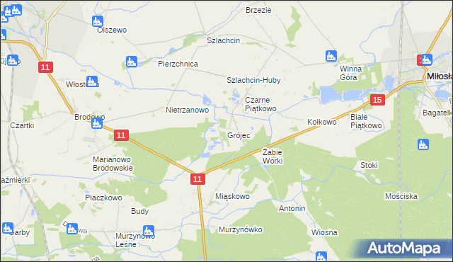 mapa Grójec gmina Środa Wielkopolska, Grójec gmina Środa Wielkopolska na mapie Targeo