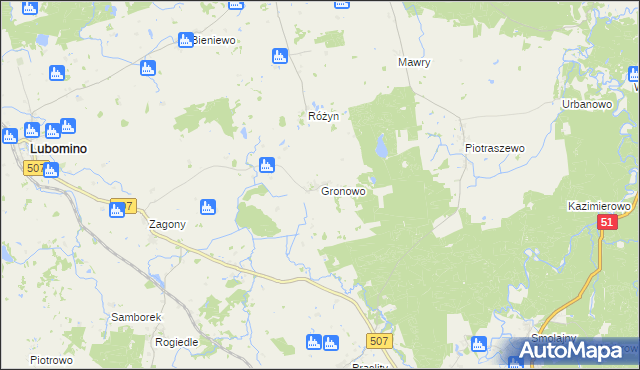 mapa Gronowo gmina Lubomino, Gronowo gmina Lubomino na mapie Targeo