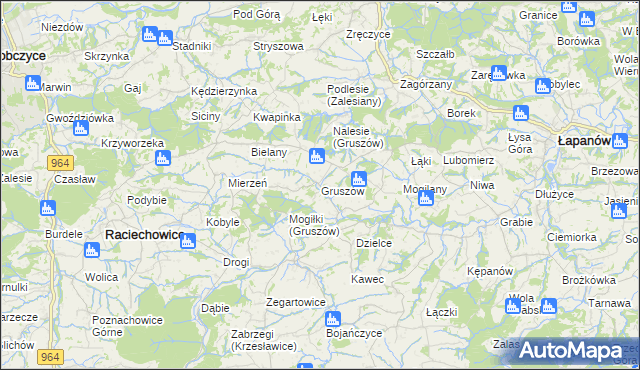 mapa Gruszów gmina Raciechowice, Gruszów gmina Raciechowice na mapie Targeo