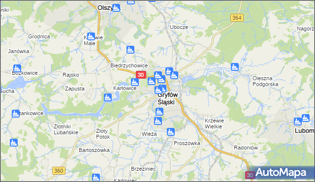 mapa Gryfów Śląski, Gryfów Śląski na mapie Targeo