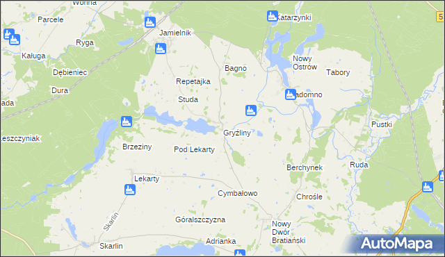 mapa Gryźliny gmina Nowe Miasto Lubawskie, Gryźliny gmina Nowe Miasto Lubawskie na mapie Targeo