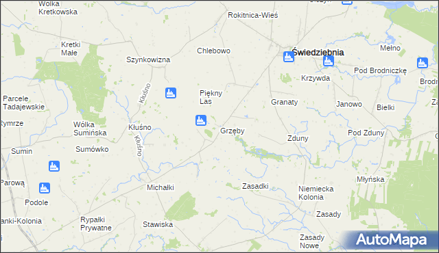 mapa Grzęby, Grzęby na mapie Targeo