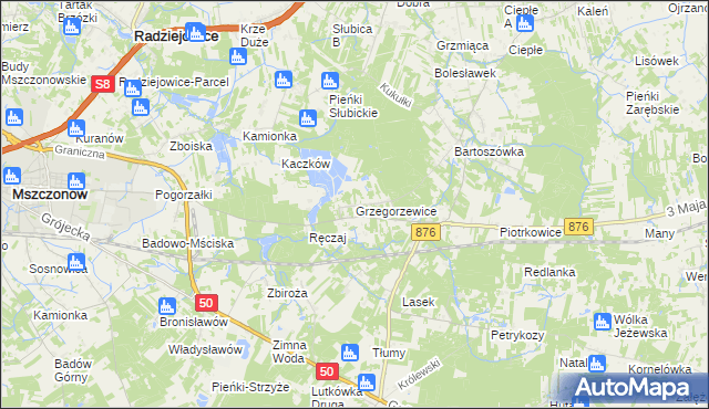 mapa Grzegorzewice gmina Żabia Wola, Grzegorzewice gmina Żabia Wola na mapie Targeo